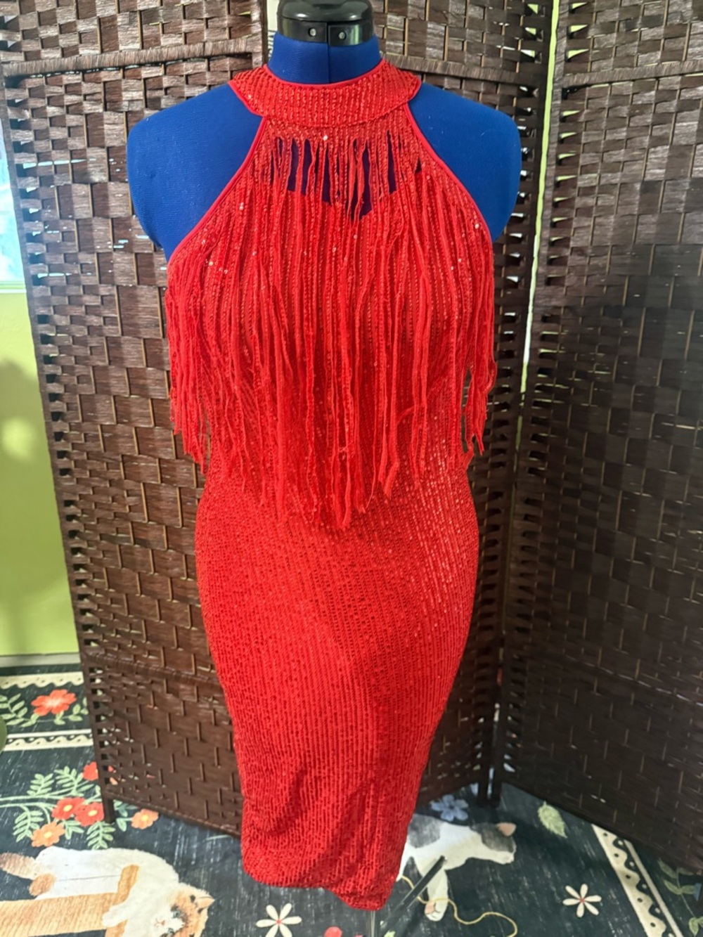 ChicMe Red Sequin Fringe Cocktail Dress